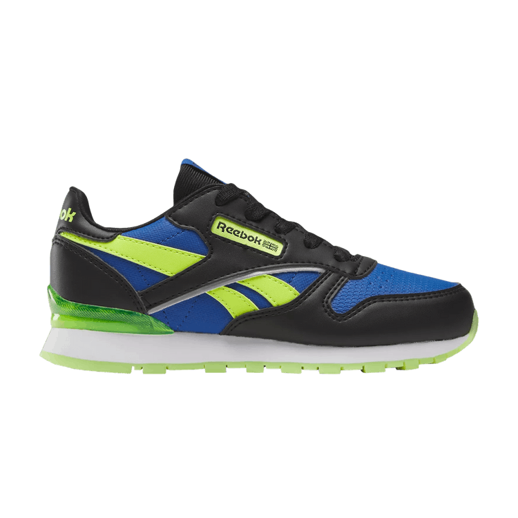 Reebok Classic Leather Step 'n' Flash Little Kid 'Black Laser Lime' — Core Black/Vector Blue/Laser Lime