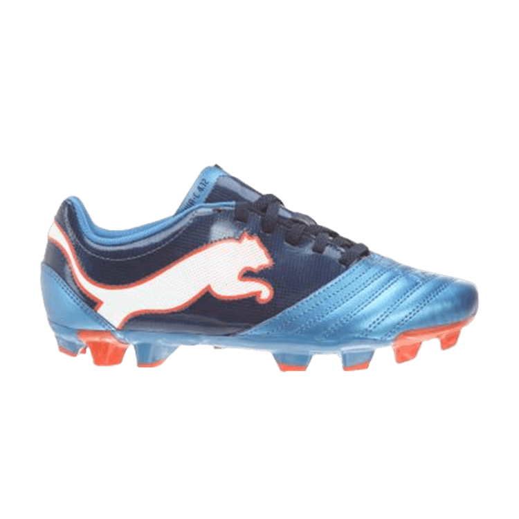 Puma Powercat 4.12 FG Jr 'Metallic Blue' — Metallic Blue/Black Iris/White/Orange