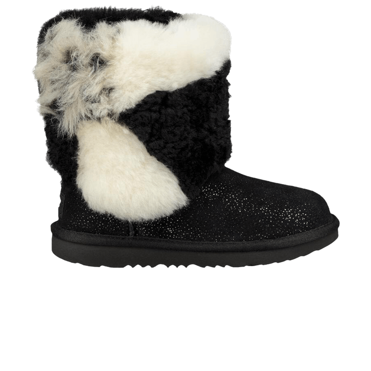 UGG Classic Short Patchwork Fluff Boot Kids 'Black' — Black