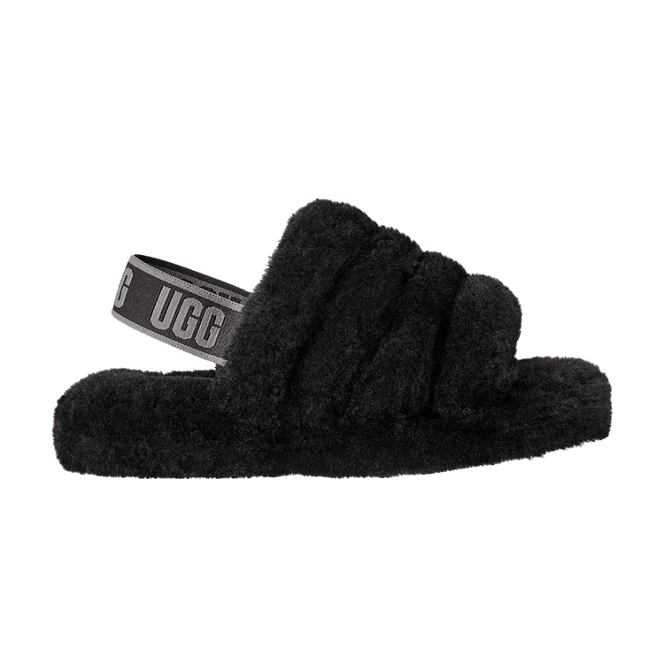 UGG Fluff Yeah Slide Kids 'Black Dark Shadow' — Black/Dark Shadow
