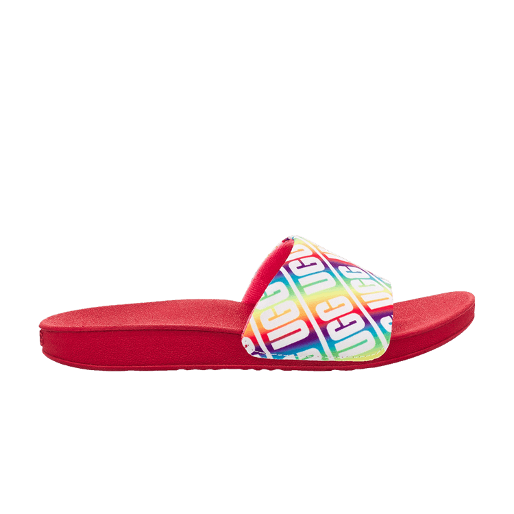 UGG Beach Slide Kids 'Repeat Graphic - Rainbow' — Rainbow/Red