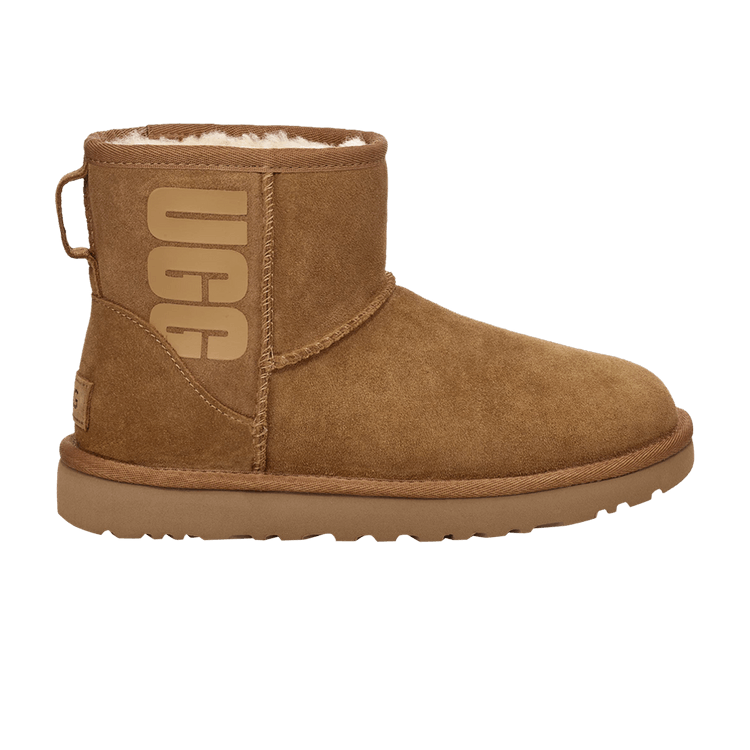 UGG Wmns Classic Mini 'Rubber Logo - Chestnut' — Chestnut