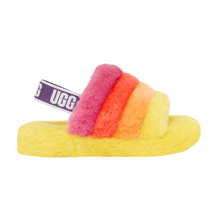 UGG Fluff Yeah Slide Kids 'Yellow Rainbow' — Yellow/Rainbow