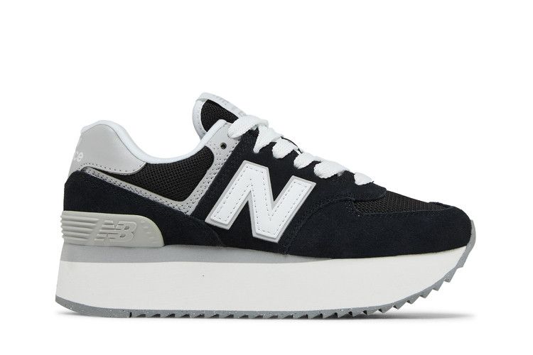 New Balance Wmns 574+ 'Black White' — Black/Rain Cloud/White