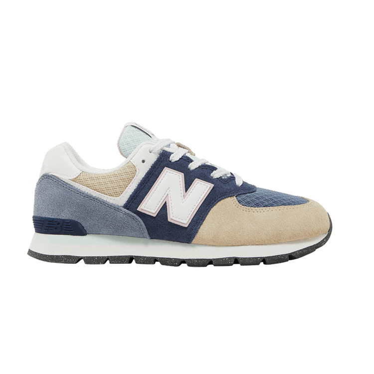 New Balance 574 Rugged Big Kid Wide 'Summer Brights' — Navy/Light Surf/Washed Pink