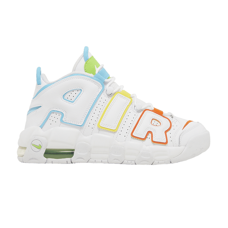 Nike Air More Uptempo GS 'White Rainbow' — White/Opti Yellow/Safety Orange/Baltic Blue
