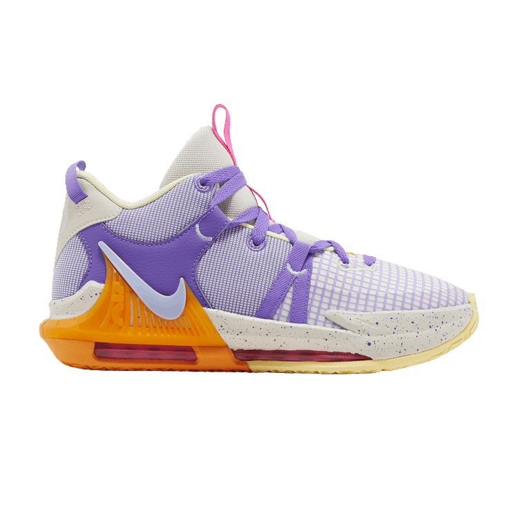 Nike LeBron Witness 7 GS 'Action Grape Vivid Orange' — Light Orewood Brown/Action Grape/Vivid Orange/Cobalt Bliss