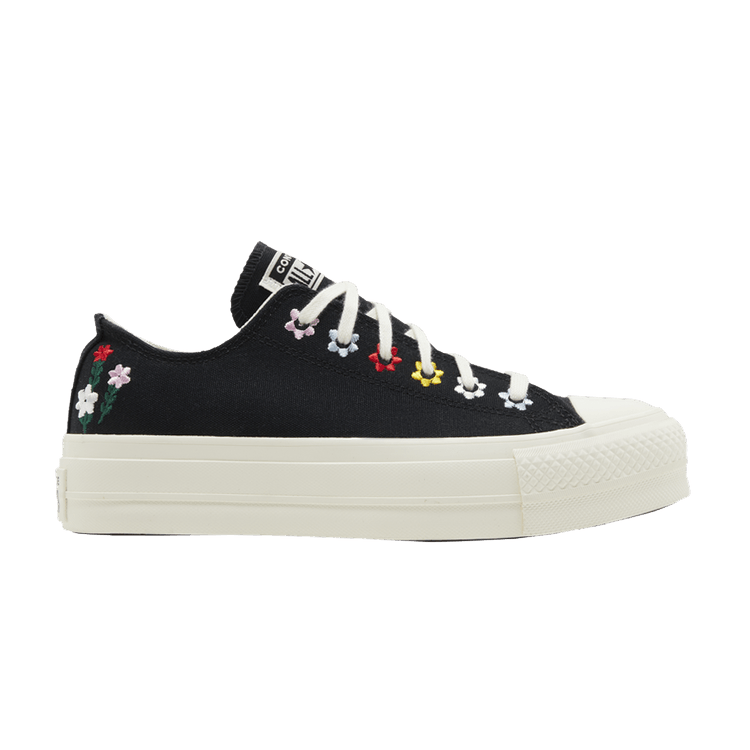 Converse Wmns Chuck Taylor All Star Lift Platform Low 'Floral Embroidery' — Black/Multi/Egret