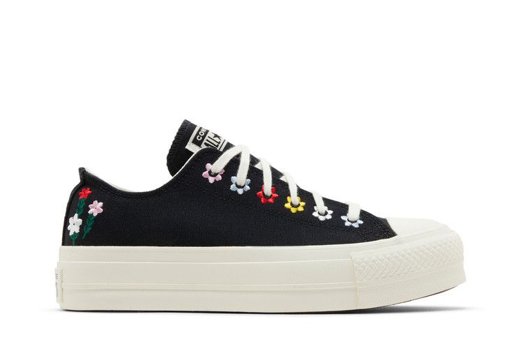 Converse Wmns Chuck Taylor All Star Lift Platform Low 'Floral Embroidery' — Black/Multi/Egret