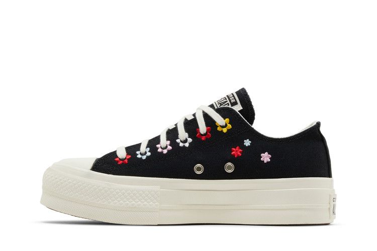 Converse Wmns Chuck Taylor All Star Lift Platform Low 'Floral Embroidery' — Black/Multi/Egret