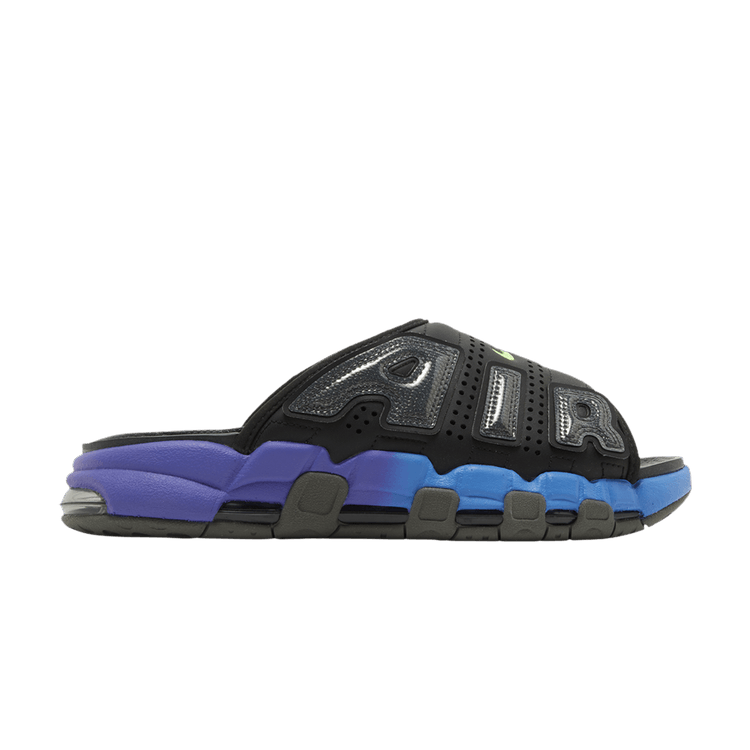 Nike Air More Uptempo Slide 'Black Blue Purple Gradient' — Black/Pacific Blue/Psycho Purple/Shock Green