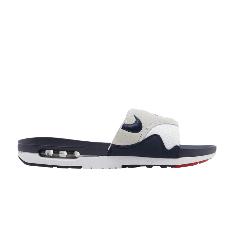 Nike Air Max 1 Slide 'Obsidian' — White/Obsidian/Light Neutral Grey/University Red