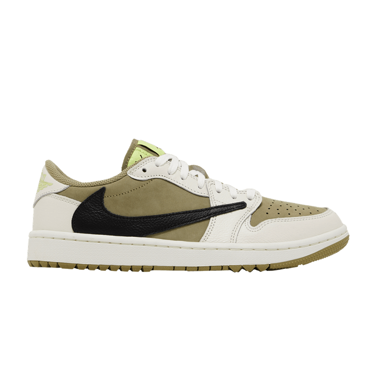 Travis Scott x Air Jordan 1 Low Golf 'Neutral Olive' — Neutral Olive/Black/Sail/Light Lemon Twist/Baroque Brown/White