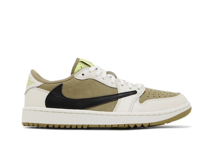 Travis Scott x Air Jordan 1 Low Golf 'Neutral Olive' — Neutral Olive/Black/Sail/Light Lemon Twist/Baroque Brown/White