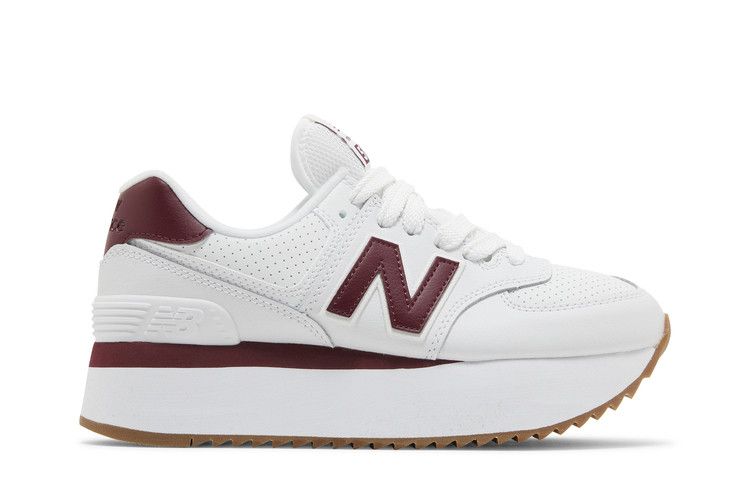 New Balance Wmns 574+ 'White Burgundy' — White/Burgundy