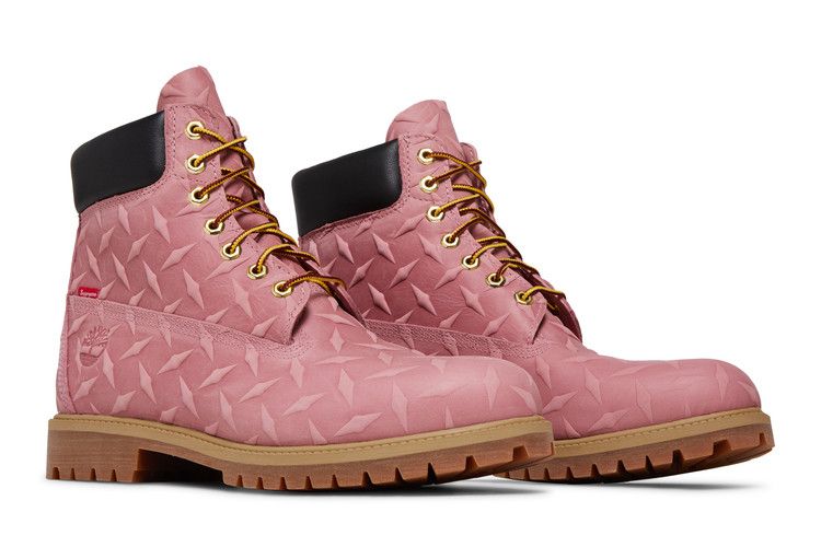 Supreme x Timberland 6 Inch Premium Waterproof Boot 'Embossed Diamond Plate - Pink' — Pink