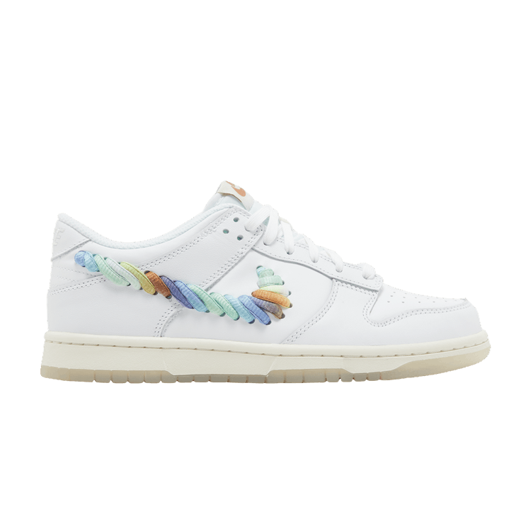 Nike Dunk Low GS 'Rainbow Lace Swoosh' — White/Multi-Color-Dark Pony/Light Silver