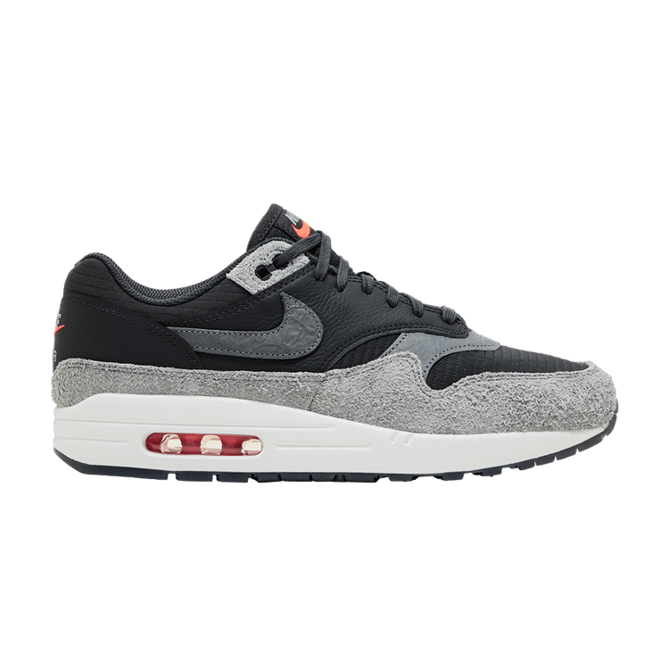 Nike Air Max 1 Premium 'Dark Smoke Grey Flash Crimson' — Dark Smoke Grey/Flash Crimson/Summit White/Smoke Grey