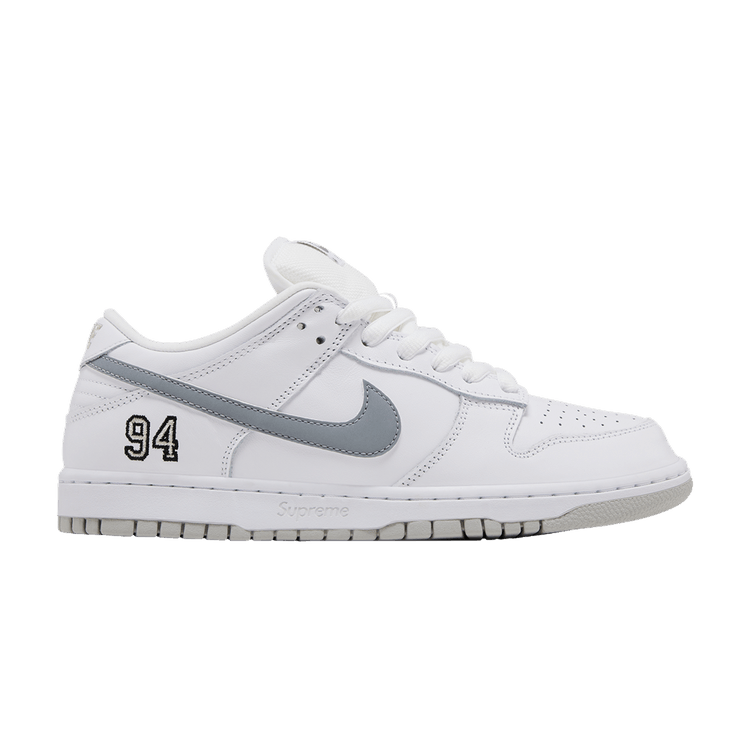 Supreme x Nike Dunk Low SB 'White Metallic Silver' — White/Metallic Silver/White