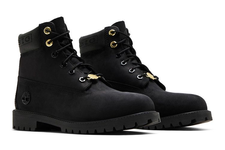 The Notorious B.I.G. x Timberland 6 Inch Premium Boot Youth 'Christopher Wallace Collection - Black' — Black/Gold
