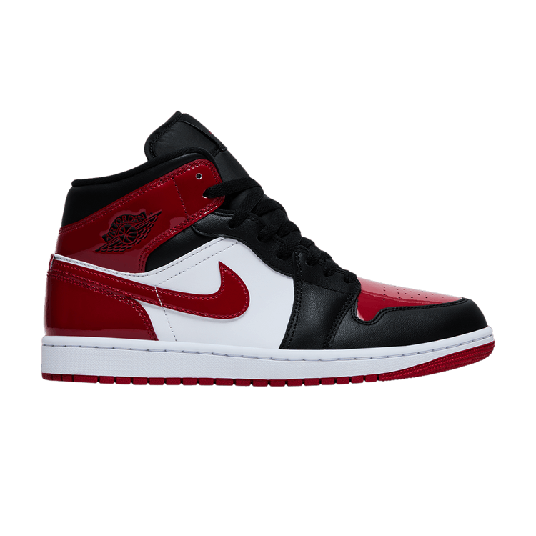 Air Jordan 1 Mid 'Patent Bred Toe' — Black/Varsity Red/White