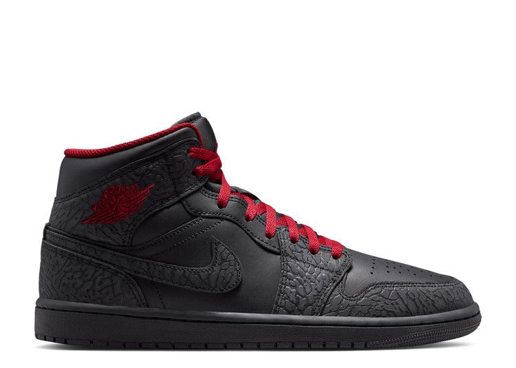 Air Jordan 1 Mid SE 'Elephant Print Black Tough Red' — Black/Black/Tough Red