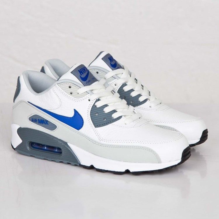 Nike Air Max 90 Leather — Summit White/Lyon Blue-Grey Mist (2)