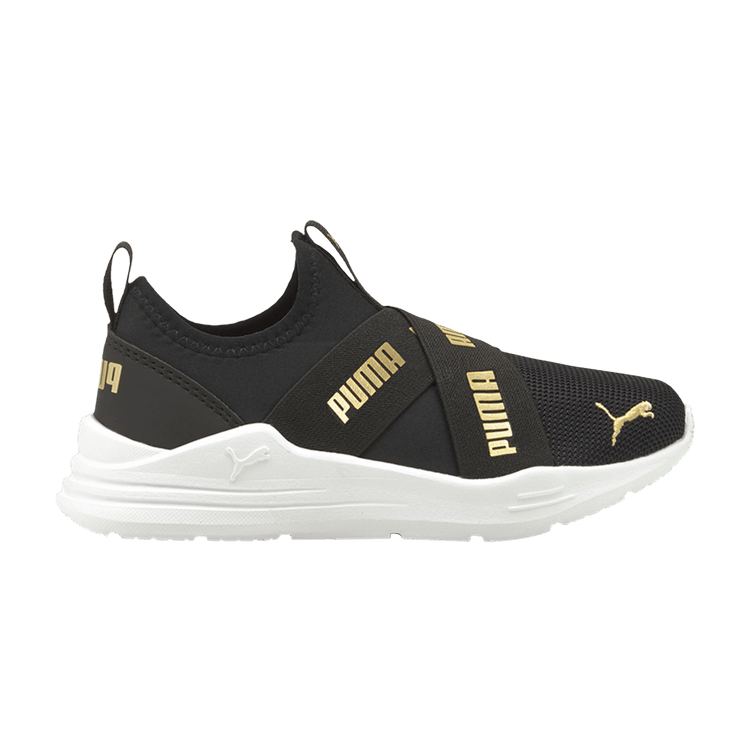 Puma Wired Run Slip-On Little Kid 'Black Team Gold' — Black/Team Gold