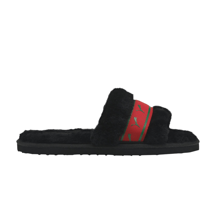Puma Wmns Fluff Remix Slide 'Black High Risk Red' — Black/High Risk Red/Amazon Green