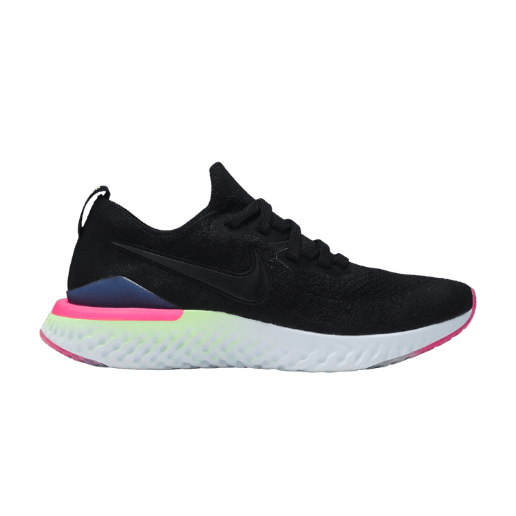 Nike Epic React Flyknit 2 'Pixel' — Black/Black-Sapphire Lime Blast-Hyper Pink-Blue Tint