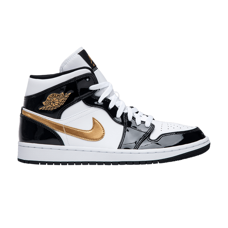 Air Jordan 1 Mid Patent SE 'Black Gold' — Black/White/Metallic Gold