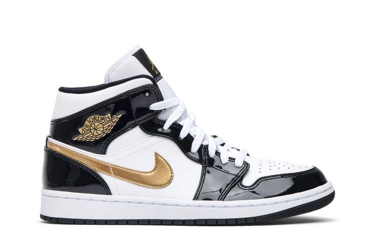 Air Jordan 1 Mid Patent SE 'Black Gold' — Black/White/Metallic Gold
