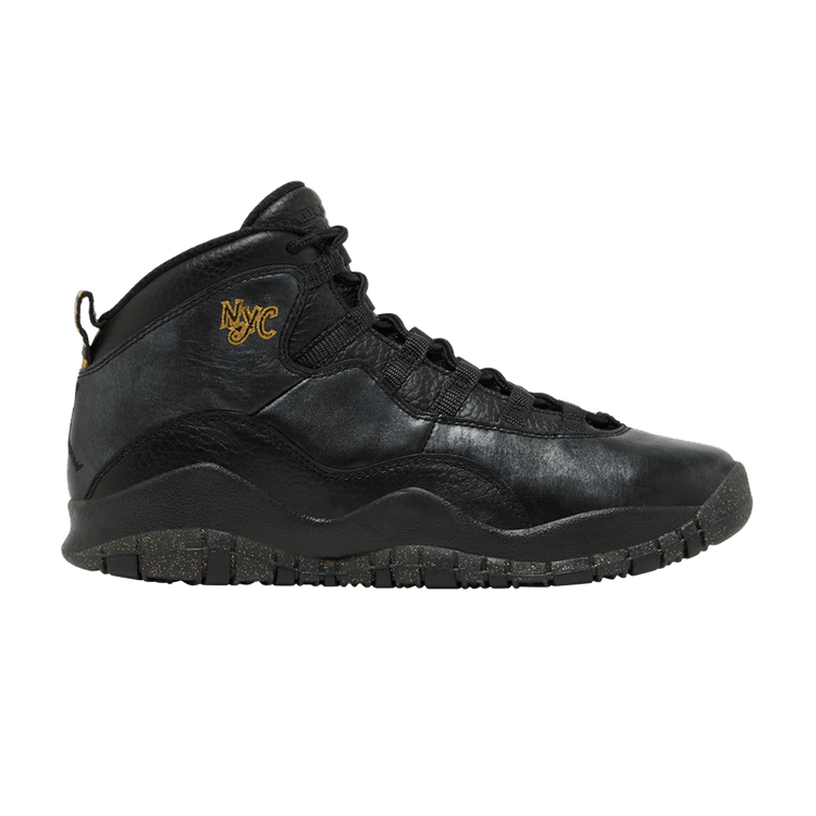 Air Jordan 10 Retro BG 'NYC' — Black/Black-Dark Grey-Metallic Gold