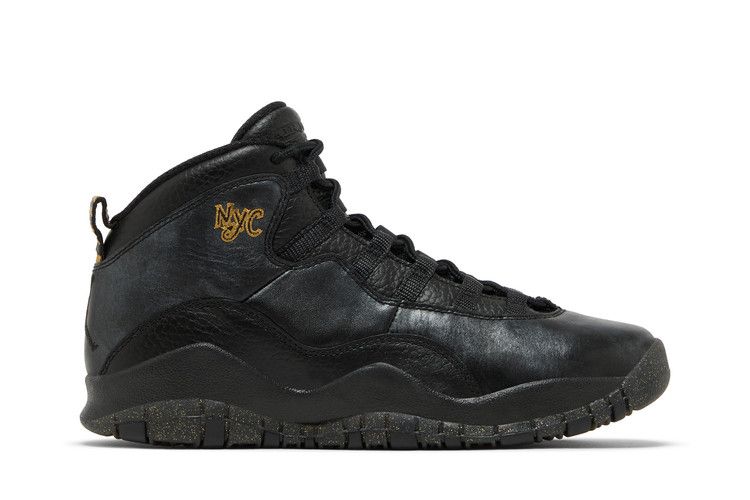 Air Jordan 10 Retro BG 'NYC' — Black/Black-Dark Grey-Metallic Gold
