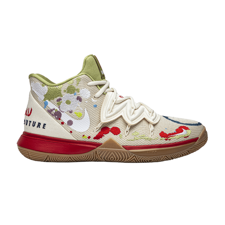 Bandulu x Nike Kyrie 5 GS 'Embroidered Splatters' — Pale Ivory/Dark Orchid