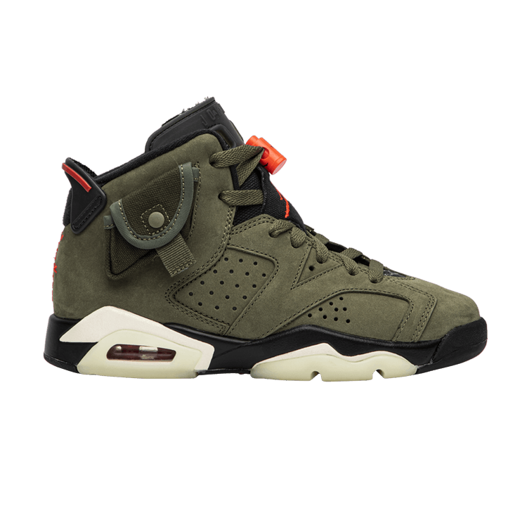 Travis Scott x Air Jordan 6 Retro GS 'Olive' — Medium Olive/Black/Sail/Univeristy Red