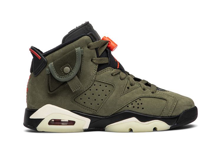 Travis Scott x Air Jordan 6 Retro GS 'Olive' — Medium Olive/Black/Sail/Univeristy Red