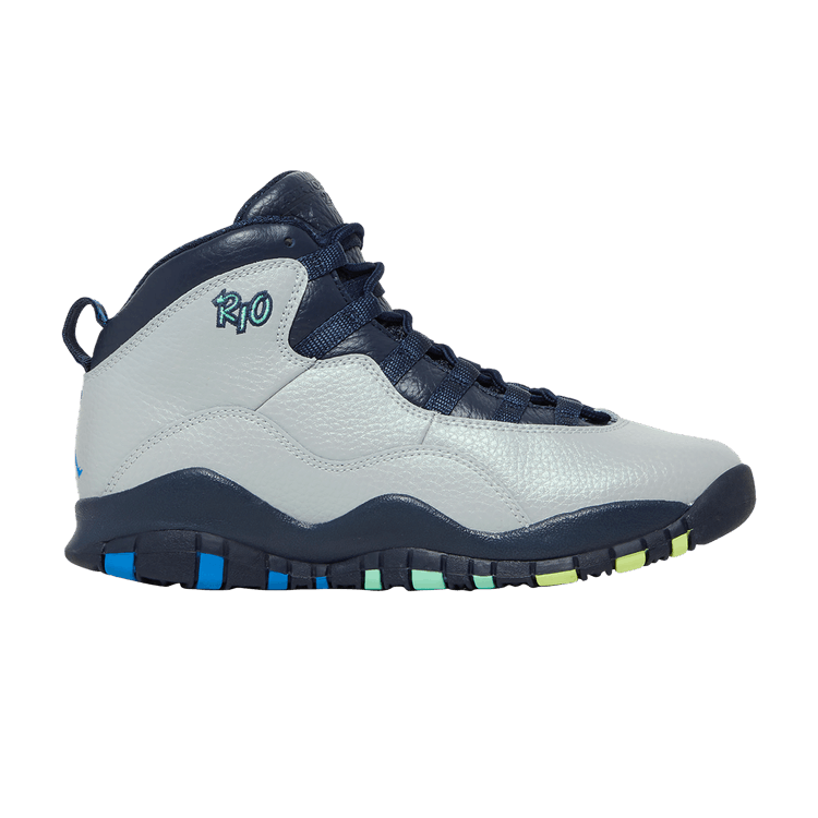 Air Jordan 10 Retro BG 'Rio' — Wolf Grey/Photo Blue-Obsidian-Green Glow