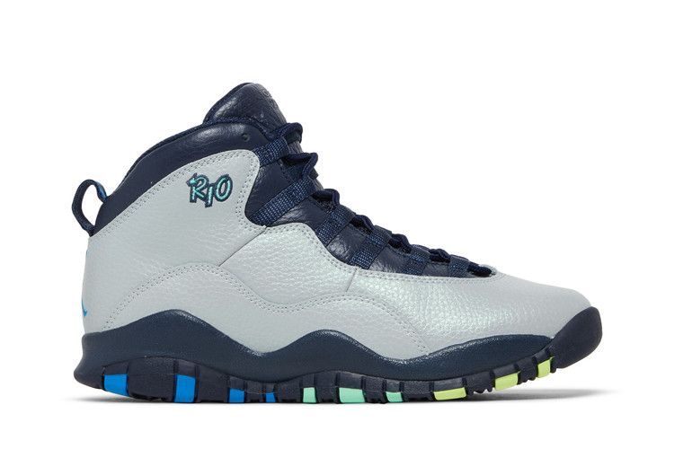 Air Jordan 10 Retro BG 'Rio' — Wolf Grey/Photo Blue-Obsidian-Green Glow