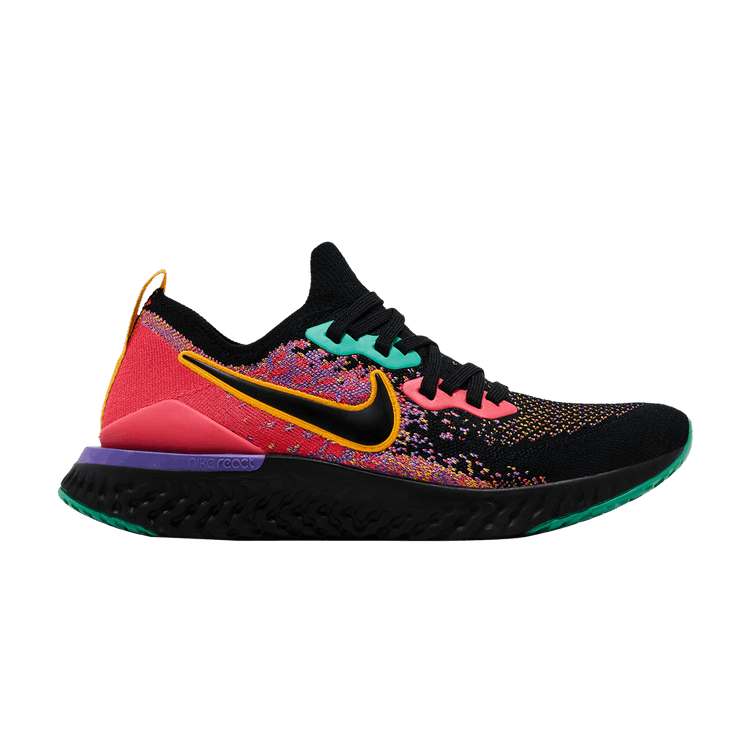 Nike Wmns Epic React Flyknit 2 'Black Ember Glow' — Black/Ember Glow/University Gold/Black/Multi-Color