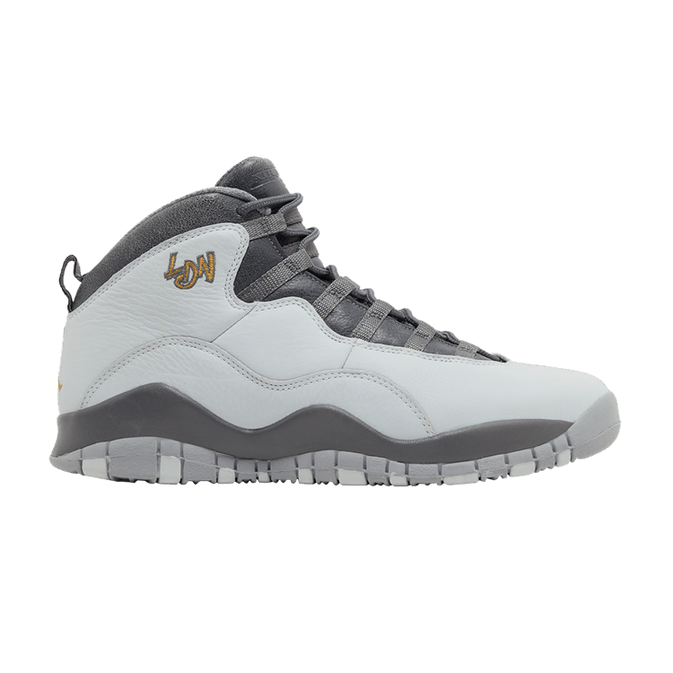 Air Jordan 10 Retro BG 'London' — Pure Platinum/Metallic Gold-Dark Grey