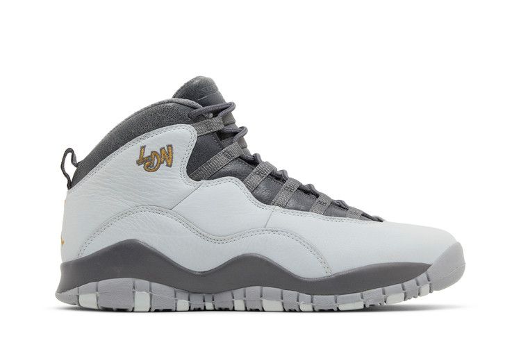 Air Jordan 10 Retro BG 'London' — Pure Platinum/Metallic Gold-Dark Grey