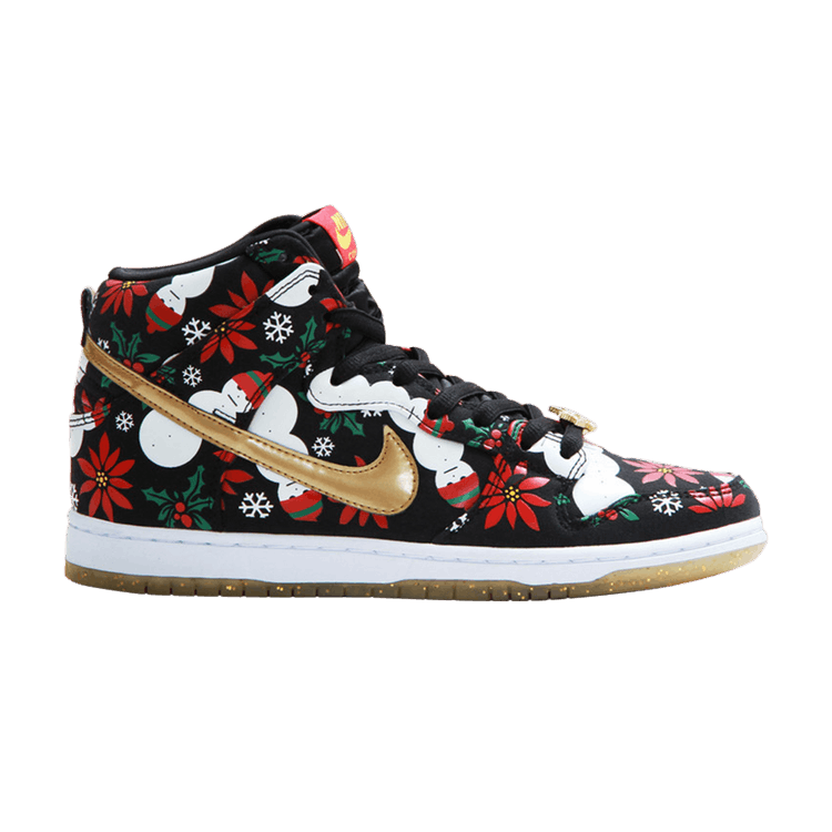 Concepts x Nike Dunk High SB Premium 'Ugly Christmas Sweater' — Black/Metallic Gold/University Red