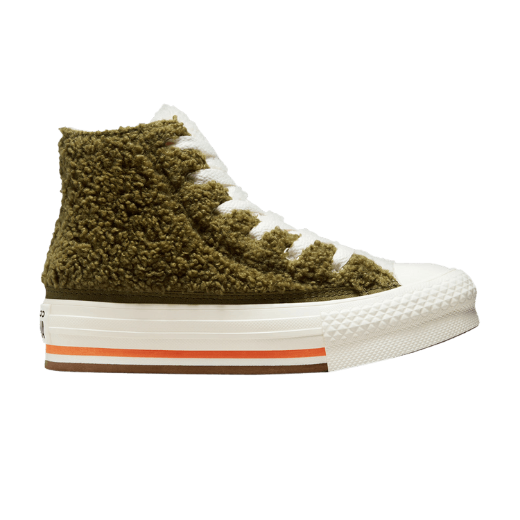 Converse Chuck Taylor All Star Sherpa EVA Platform High GS 'Dark Moss Bold Mandarin' — Dark Moss/Bold Mandarin/Egret