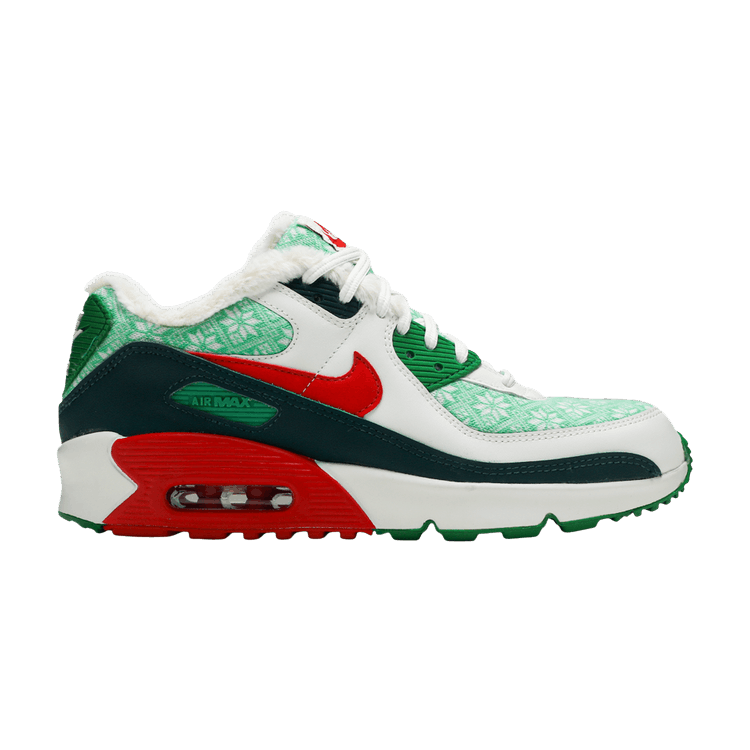 Nike Air Max 90 GS 'Christmas Sweater' — White/University Red/Dark Atomic Teal/Lucky Green