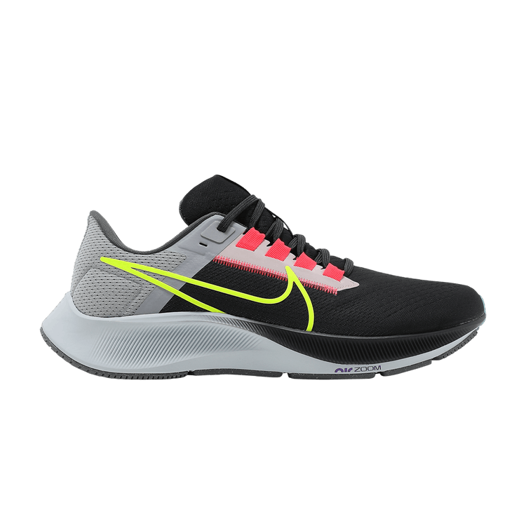 Nike Air Zoom Pegasus 38 LE 'Greedy' — Dark Smoke Grey/White/Flash Crimson/Volt