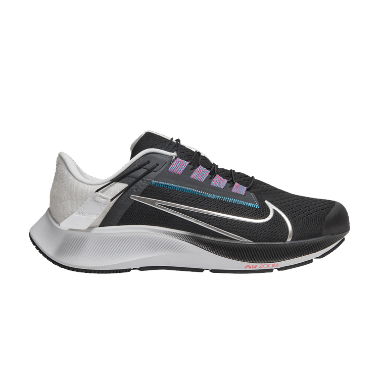 Nike Air Zoom Pegasus 38 FlyEase Extra Wide 'Black Metallic Silver' — Black/White/Chlorine Blue/Metallic Silver