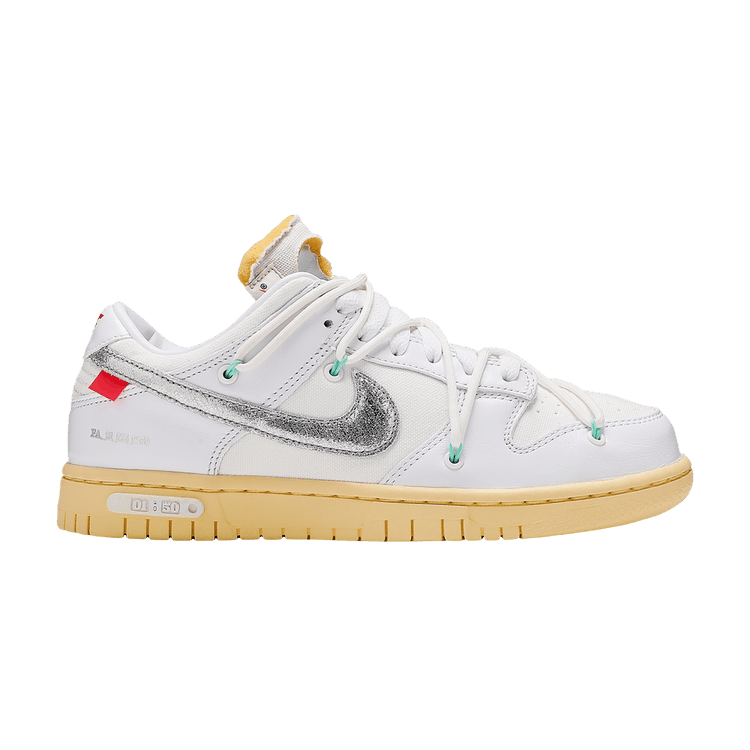 Off-White x Nike Dunk Low 'Lot 01 of 50' — White/Metallic Silver/Butter