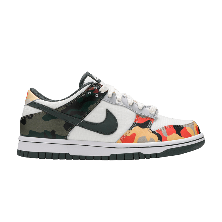 Nike Dunk Low SE GS 'Sail Multi-Camo' — Sail/Vintage Green/Total Orange/White