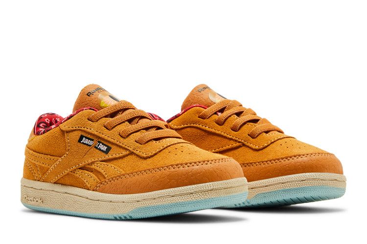 Jurassic Park x Reebok Club C 85 Toddler 'Dr. Alan Grant' — Rich Ochre/Diffused Blue/Stadium Red